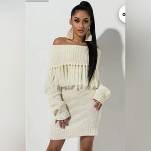 I ❤️ Knit Cream Knit Fringe Sweater Dress Size 1X